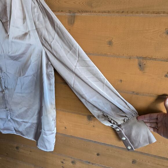 Aveloria Long Sleeve Blouse Hollow Open Front Oversized Collar Champagne L 8/10 - Picture 4 of 6